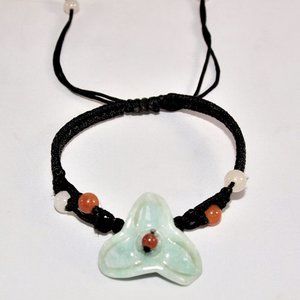 Carved Green Jade Hand Woven Cord Bangle Bracelet